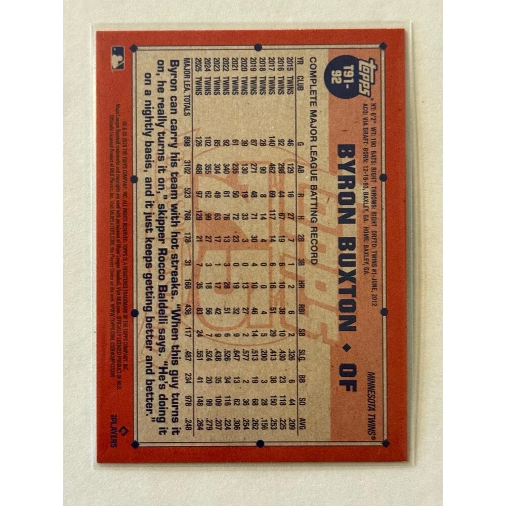 2026 Topps Series 1 - 1991 Silver Crackleboard T91-92 Byron Buxton Twins